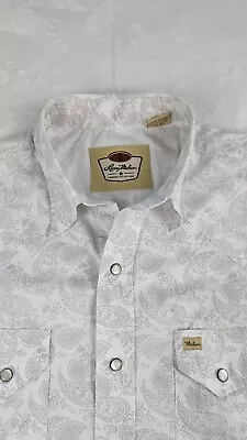 Larry Mahan Western Shirt Men's XL White Paisley Cowboy Collection Pearl Snap • $24.88