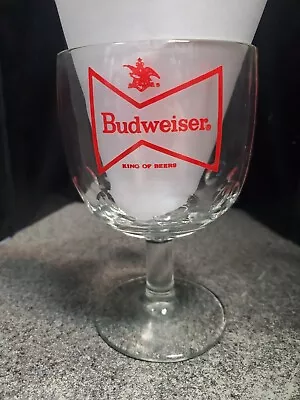 Vintage Budweiser Beer Goblet Thumbprint Heavy Stemmed Schooner Glass 6 1/4” • $10