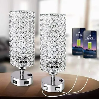 2 Pack Crystal Table Lamps W/Dual Fast USB Charging Ports Modern Decorative Lamp • $26.99