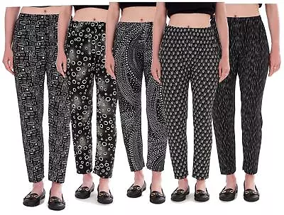 Ladies Trousers Elasticated Printed Tapered Harem High Waist Women Regular Pants • £8.95