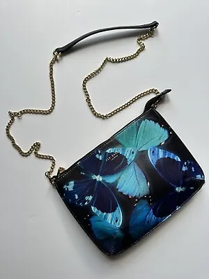 Ted Baker Black Blue Butterfly Print Clutch Bag With Cross Body Strap RRP £79 • £50