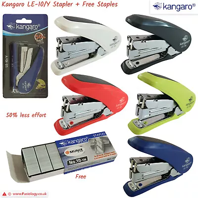 KANGARO LE-10Y Stapler Built-in Staple Remover 20 Sheets Stapling + 1000 Staples • £6.99