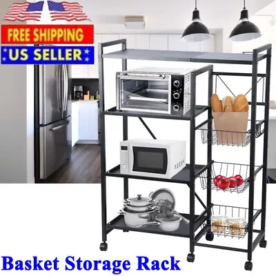 4 Tier Storage Baskets Rack Fruit Vegetable Basket Organizer Bins With Casters • $87.99