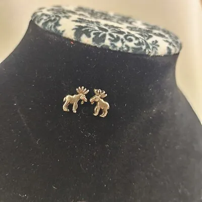 Silver Tone Pewter Moose Elk Pierced Stud Earrings • $8