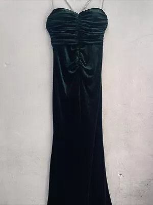 £32 • Buy Eva & Lola Mermaid Dress Womens Large Green Velvet Gown Formal Ruched Party Gems