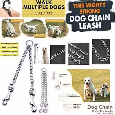 Double Dog Coupler Couple Lead Twin Walk 2 Dogs Chain Walking Pet Collar Dual • £5.75