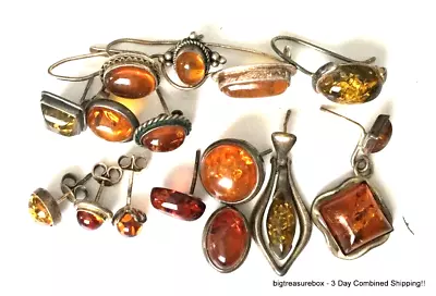 Vtg SINGLE EARRINGS ALL 925 STERLING SILVER Baltic Amber Jewelry Lot Y • $0.99