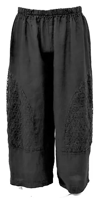 PLUS SIZE LA BASS DESIGN BLACK LINEN LACE TROUSERS/PANTS Size XL-XXL • $94.72