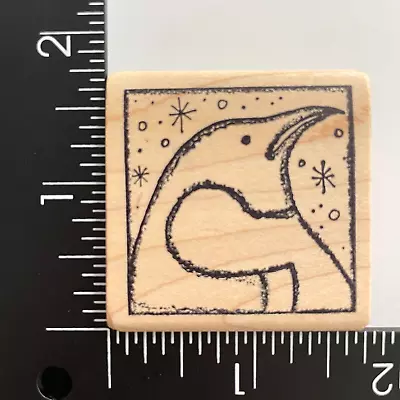 Magenta Penguin Snowflakes Wood Mounted Rubber Stamp • $2.39