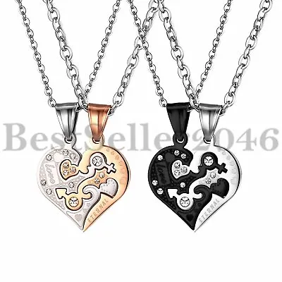His And Hers Eternal Love Matching Heart Couple Necklace Stainless Steel Pendant • $12.21