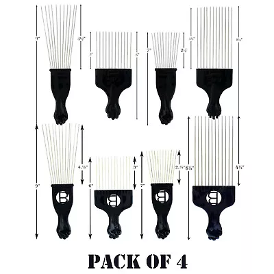 $6.99 • Buy Professional Salon Fan Black Afro Hair Metal Pick Pik Fist Lift Styling 4 PACK