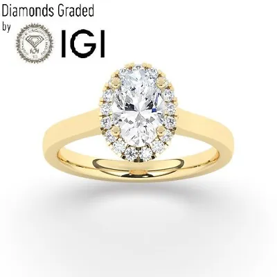 IGI1 CT Solitaire Lab-Grown Oval Diamond Engagement Ring 18K Yellow Gold • £1006