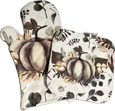 Oven Glove Mitt Pot Holder Set Fall Thanksgiving Decor Kitchen Accessories Gift • £12.97