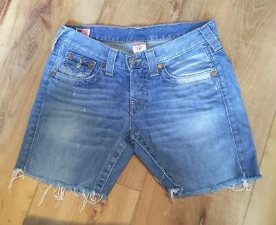 True Religion Denim Shorts Womens 26 Jordan Flap Pocket Cutoff Blue Casual • $4.99