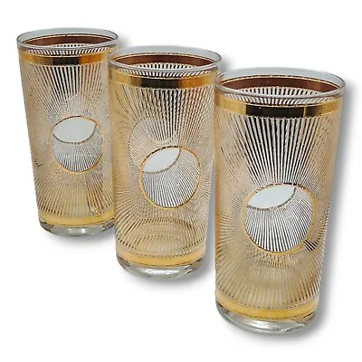 RARE Vintage Mid Century Modern Culver 22k Gold Aurora Sunburst Highball Glasses • $159.99