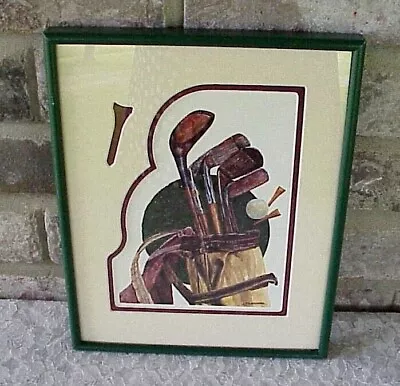 Framed Golf Picture Clubs Tee Bag Wall Picture Gordon Wheeler Matted Green Frame • $24.50