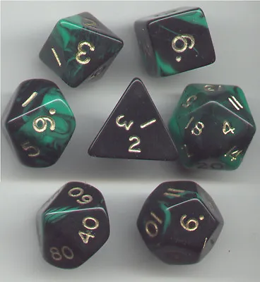 RPG Dice Set Of 7 - Oblivion Green D4 D6 D8 D10 D12 D20 D00-90 • $8.79