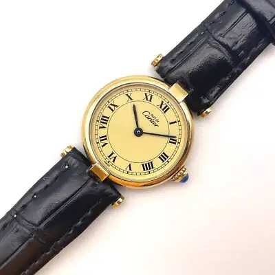 Cartier Vermeil Must Vendome Round SV925 Gold Brown Ladies Watch Quartz • $1897.72