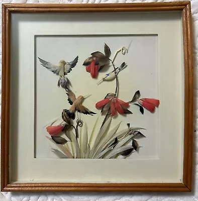 Mexican Feather Craft Birds & Flowers 10.5 In. ￼X 10.25 X 1 In. Framed Picture • $18