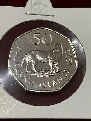 1992 Falklands Large 50p RARE Warrah Fox 50p Fifty Pence Key Date • £135