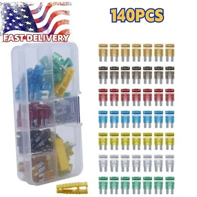 140Pcs Micro 2 Fuses Blade Fuse Kit Automotive Commercial Assortment With Clip • $14.24