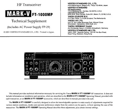 Cdrom Yaesu Ft-1000mp Mark V 200w Operating/service Manual Tech Supplement Pdf • $25