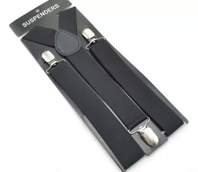 Wide Suspenders For Mens Suspenders Adjustable Clip-On Y-Back Heavy Duty Black • $9.88