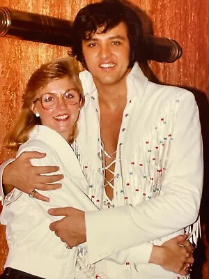 J2 Photograph Handsome Elvis Impersonator Lookalike 1980's Jumpsuit Hugs Woman • $17.50