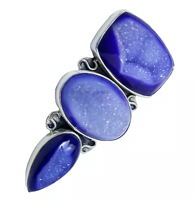 Amy Kahn Russell Sterling Silver Purple Druzy Pendant Pin Brooch 925 AKR Kitsch • $212.93