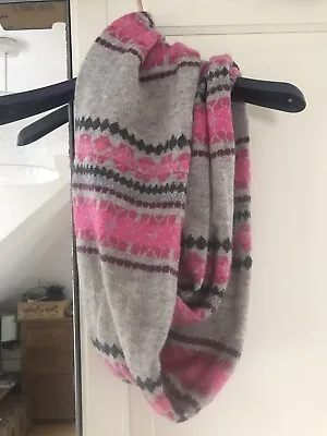 TU Grey And Pink Fairisle Snood Circular Neck Scarf Knit Used Once • £5