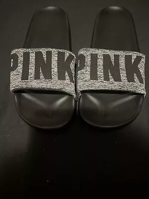 NEW Victoria's Secret PINK Women's Black/Gray Seamless Sandals Slide Lg (9/10) • $12.80