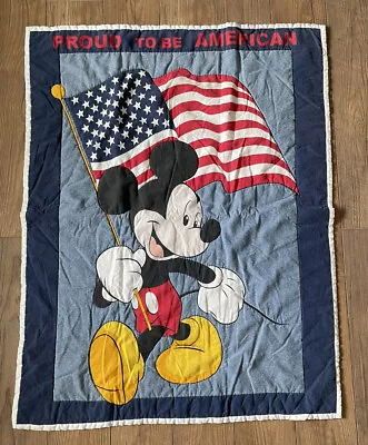 Proud To Be An American Mickey Mouse Baby Quilt Red Blue White Black • $12.99