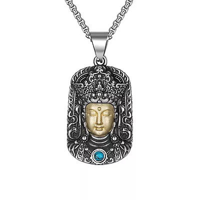 Vintage Stainless Steel Buddha Necklace Avalokitesvara Pendant Couple Jewelry • $12.36