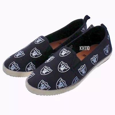 NFL Oakland Raiders Logo Women's Canvas Espadrille Slip On Flat Shoes • $29.99