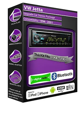 VW Jetta DAB Radio Pioneer Stereo CD USB AUX Player Bluetooth Handsfree Kit • $252.58