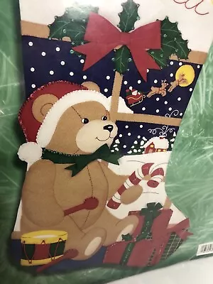 Vintage Bucilla Teddy’s Christmas Eve Jumbo Felt Stocking Kit New Sealed 84242 • $98.99