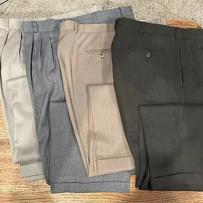 Lot Of 4 Mens Lightly Used Dress Pants Beene 36x32 Grey Light Brown Dark Brown • $10