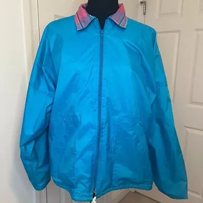 Vintage Blue Misty Harbor Any Time Jacket Plaid Lined Slicker Rain Coat- Size M • $25