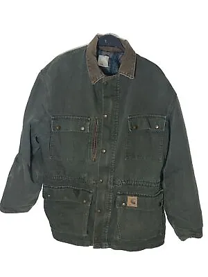 Carhartt Jacket Large Blanket Lined Olive Green Distressed Vintage Work • $79.99