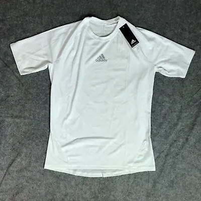 Adidas Mens Shirt Extra Large White Compression Gym Short Sleeve Logo Alphaskin • $42.79