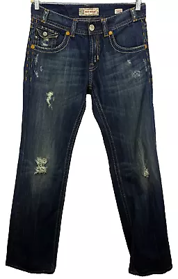 MEK Denim Men's Jeans Size 32x34 Easter Island Blue Distressed Accent Stitching • $44.75