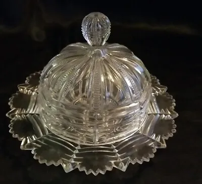 EAPG Early American Zipper Pattern Glass 8  Butter  Dish With Dome Lid 1850-1910 • $29.50