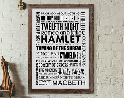 £9.99 • Buy Shakespeare Play Book Quotes Poster Wall Art Print Typography Picture Home Decor