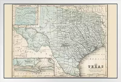 $39.98 • Buy Map Of Texas 1867 Antique Style Map White Wood Framed Poster 14x20