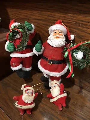 Vintage Blow Mold Flocked Plastic Santa Claus Velvet Lot Of 4 • $4.99