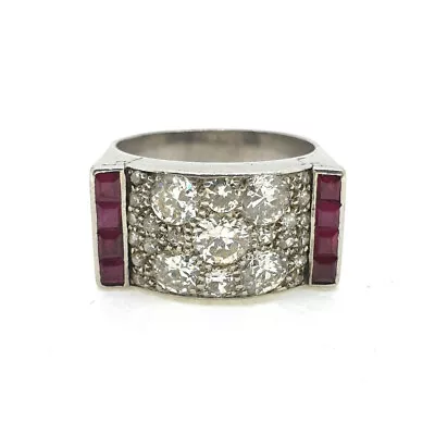 Iconic Retro Ruby Tank Ring 2 Ct CZ Perfect Art Deco Wedding Ring 14K White Gold • $303.36