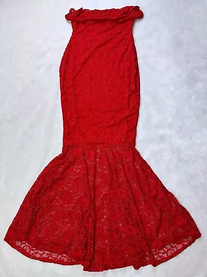 F) Size 12 Red Lace Mermaid Fish Tail Dress Long Maxi Evening Occasion Outfit • £32.99