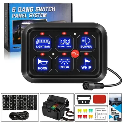 IRONWALLS 6 Gang On/Off Switch Panel Toggle Circuit Relay System Blue Car Boat • $130.99