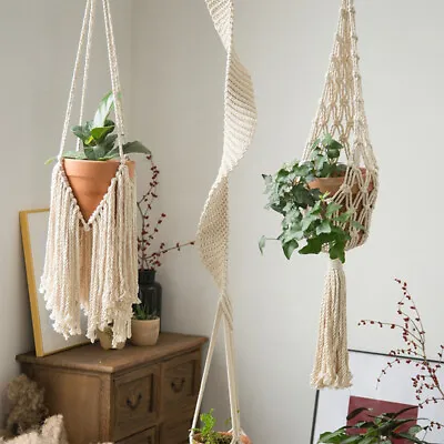 Macrame Plant Hanger Hanging Planter Basket Rope Flower Pot Holder Indoor Decor • £6.23