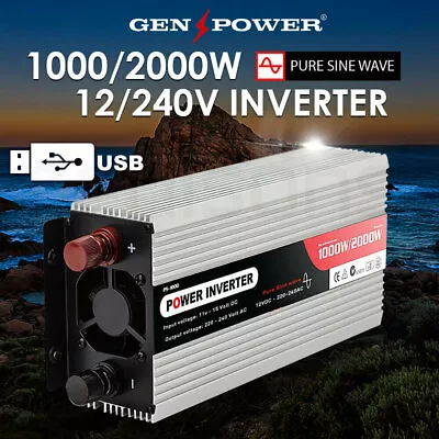 GENPOWER Pure Sine Wave 1000W/2000W 12V/240V Power Inverter Caravan Boat CarPlug • $142